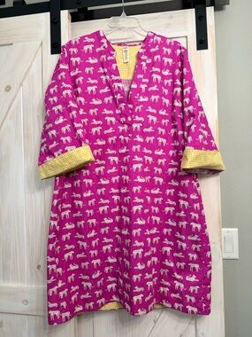 NWOT Uncle Frank Slow Fashion Dress XL Pink Tigers 🐯 Yellow Roll Up Cuffs Artist